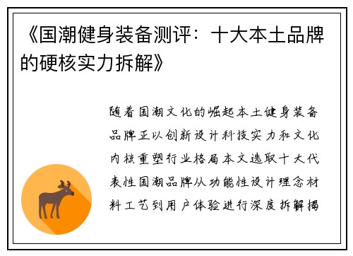 《国潮健身装备测评：十大本土品牌的硬核实力拆解》