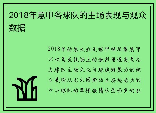 2018年意甲各球队的主场表现与观众数据